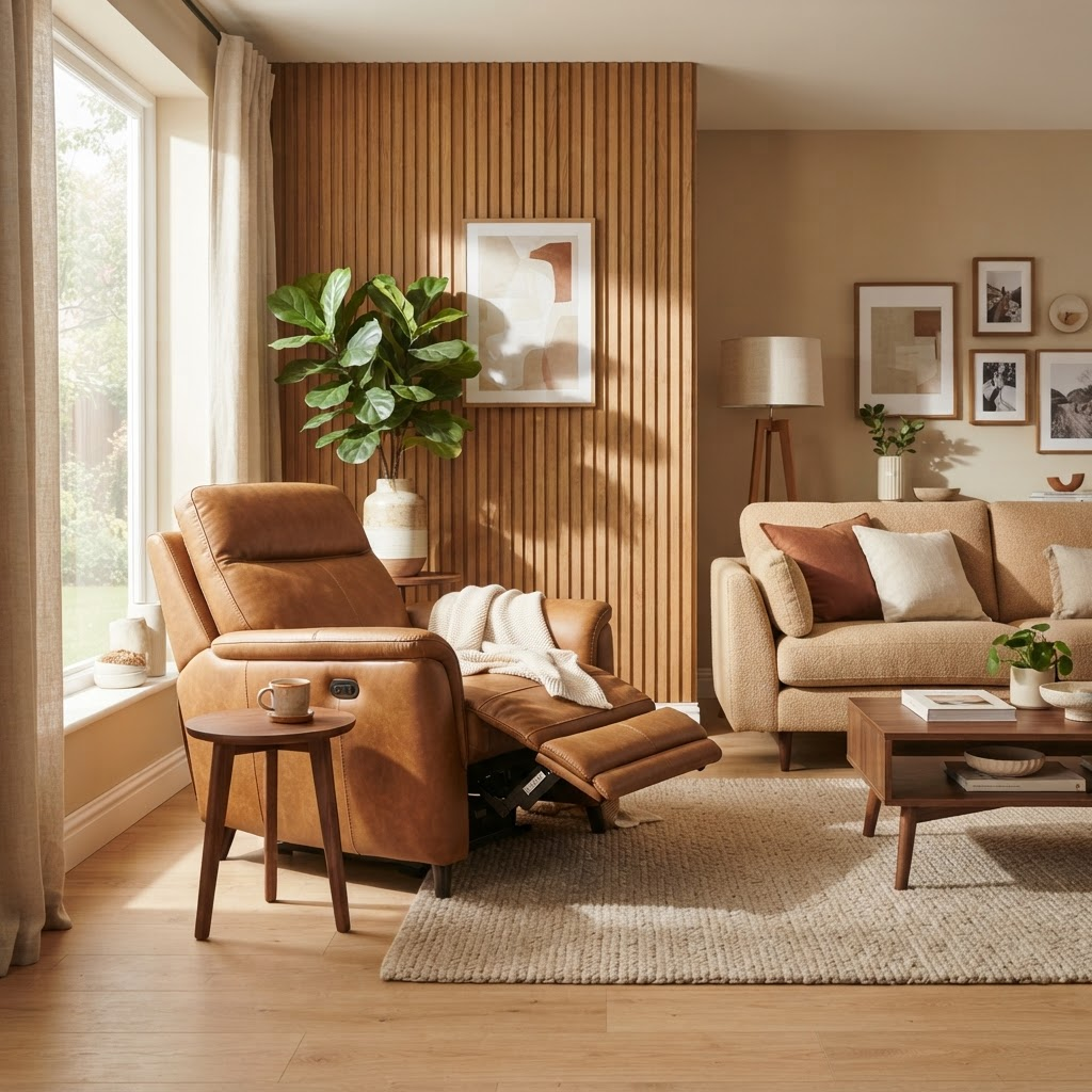 Living moderno con sillón reclinable de LENO HOGAR